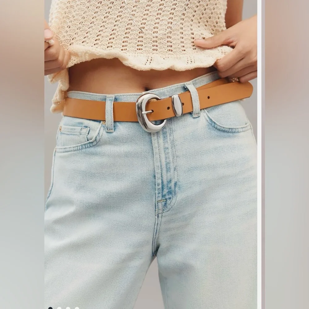 ANTHROPOLOGIE Bubble Buckle Tan Leather Belt